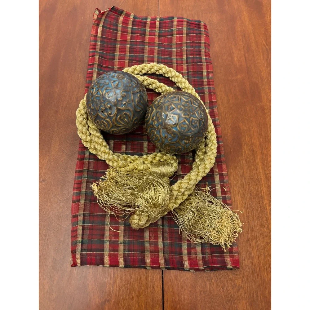 Pier 1 Imports Set of 2 Decorative Orbs, golden rope Tassel, 4 beaded napkins ++